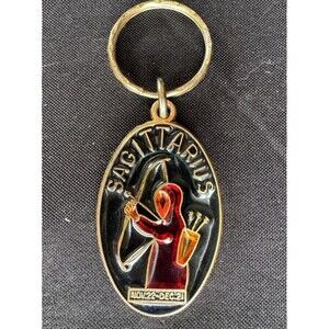 Vintage Sagittarius Zodiac Resin Faux Stained Glass Charm Keychain Key Ring